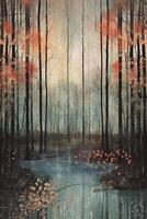ein still Wald Landschaft, Poster Kunst. ai generativ foto