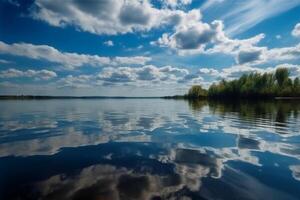 ein Szene im welche das ganz Himmel ist reflektiert im das Wasser. ai generativ foto