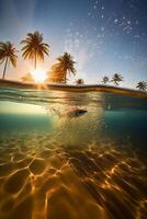 fotografieren von schön einladend Strand Szene mit Sonnenuntergang Himmel. ai generativ foto