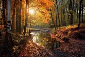 das die meisten schön rot Herbst Wald im das Welt. ai generativ foto