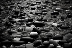 schwarz und Weiß cristal Steine mögen Ozean im Wasser. ai generativ foto