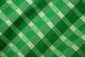 Grün Stoff Textil- Muster, Plaid Hintergrund, Leinen- Baumwolle. ai generativ foto