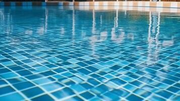 leeren am Pool Oberfläche mit Sommer- Reise Hotel Schwimmen Schwimmbad Hintergrund. ai generativ foto