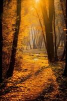 das die meisten schön Gelb Herbst Wald im das Welt. ai generativ foto