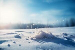 Winter Schnee Hintergrund mit Schneeverwehungen, schön Licht und fallen Flocken von Schnee auf Blau Himmel, treiben Schnee. ai generativ foto