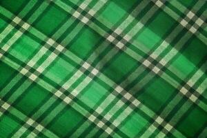Grün Stoff Textil- Muster, Plaid Hintergrund, Leinen- Baumwolle. ai generativ foto