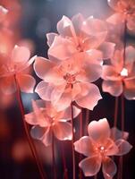 schließen oben Foto von transparent Blumen transparent Licht. ai generativ