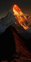 Himalaya wann das Sonne steigt an im Frühling, das Sonne ist golden orange. ai generativ foto