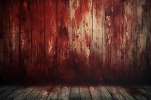 Grusel Holz Blut beflecken Hintergrund, Grunge Rau hölzern Planke Hintergrund. ai generativ foto