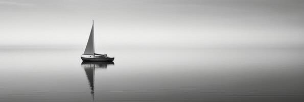 Weiß Bild von ein einsam Segelboot auf ein Ruhe Meer, ai generativ foto