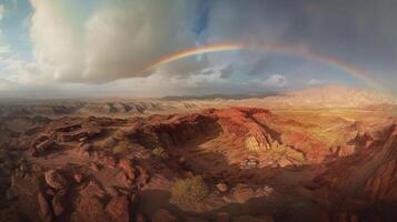 Regenbogen Himmel, rot Meer von Stein. ai generativ foto