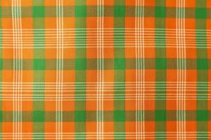 Orange Stoff Textil- Muster, Plaid Hintergrund, Leinen- Baumwolle. ai generativ foto