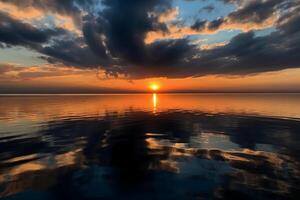 ein Szene im welche das ganz Himmel ist reflektiert im das Wasser. ai generativ foto