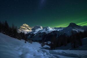 Polarlicht, schweizerisch Alpen, Stern, Schnee, Winter. ai generativ foto