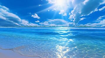 ein schön Strand mit Kristall Blau Wasser und Weiß Sand. ai generativ foto