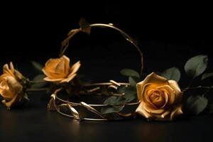 golden Rose rahmen, Mitte Raum ist leer. ai generativ foto