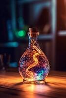 glühend Galaxis im ein Glas Flasche. ai generativ foto