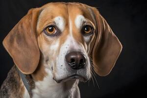 Beagle Hund im Porträt gegen schwarz Hintergrund. neural Netzwerk ai generiert foto