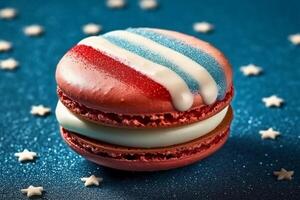Macaron dekoriert im rot Weiß und Blau zum 4 .. Juli Feier. ai generativ foto