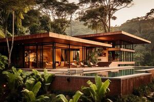 Foto von ein tropisch modern Haus. ai generativ