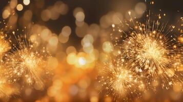 Gold und Silber Feuerwerk und Bokeh im Neu Jahr Vorabend und Kopieren Raum. abstrakt Hintergrund Urlaub. ai generativ foto