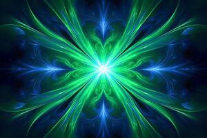 Laser Licht Fraktale, königlich Blau und grün. ai generativ foto