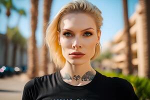 Porträt von ein jung Blondie Punk Mädchen. neural Netzwerk ai generiert foto