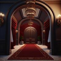 vip Luxus Eingang mit rot Teppich im Luxus Zimmer .generativ ai Digital Illustration foto