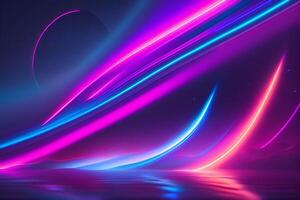 abstrakt futuristisch Hintergrund mit Rosa Blau glühend Neon- ziehen um hoch Geschwindigkeit Welle Linien und Bokeh Beleuchtung Daten Transfer Konzept, ai generiert foto