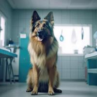 süß Hund im Veterinär Klinik Innere generativ ai foto