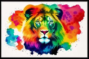 ein Illustration von ein Löwe auf abstrakt Aquarell Hintergrund. Aquarell malen. Digital Kunst, generativ ai foto