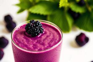 lecker Brombeere Smoothie. beerig Wonne. Brombeere Smoothie Freude. generativ ai foto