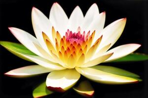 ein Blume im das Wasser mit Blätter. Lotus. Aquarell Gemälde von ein bunt Wasser Lilie. generativ ai foto