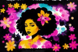 schwarz Geschichte Monat. ein Illustration von ein jung schwarz Frau. Silhouette. Aquarell malen. generativ ai foto