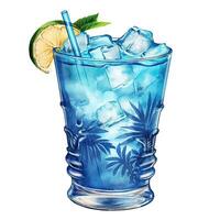 Aquarell Cocktail Blau Hawaii auf ein Weiß Hintergrund. generativ ai foto