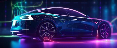 elektrisch Beleuchtung Auto futuristisch Banner Hintergrund, generativ ai foto