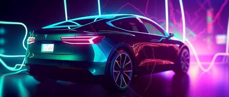 elektrisch Beleuchtung Auto futuristisch Banner Hintergrund, generativ ai foto