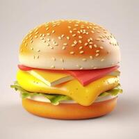 Hamburger mit geschmolzen Käse auf Gelb Hintergrund, generativ ai foto