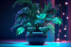 tropisch Pflanzen futuristisch Elemente, saftig Farne, Neon- Pop generativ ai foto