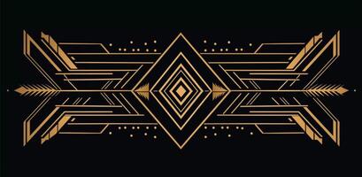 schwarz Deko Hintergrund mit ein golden Pfeil auf Es, ordentlich Symmetrie, Fett gedruckt Umrisse, eben Farben, dekorativ Grenzen generativ ai foto