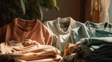 umweltbewusst Kleidung Artikel, eine solche wie organisch Baumwolle T-Shirts ai generativ foto