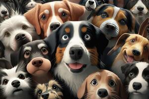 ai generiert 3d süß sehr viele Smiley Hunde. voll Hunde auf Hintergrund. foto