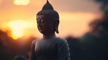 Buddha Statue auf Sonnenuntergang hintergrund.ai generativ foto