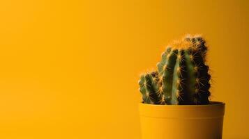 Kaktus im Gelb Topf auf Gelb Hintergrund mit Kopieren Raum. minimal style.ai generativ foto