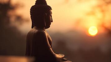 Buddha Statue auf Sonnenuntergang hintergrund.ai generativ foto