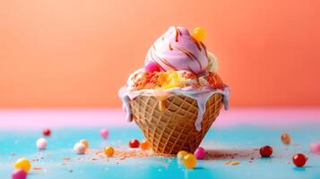 bunt Sommer- Eis Creme. Illustration ai generativ foto