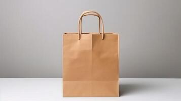 Beige Papier Einkaufen Tasche. Illustration ai generativ foto