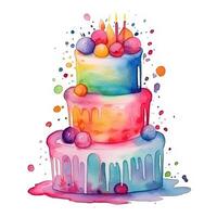 Aquarell Geburtstag Kuchen. Illustration ai generativ foto