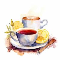 Aquarell gemalt Tee Tasse. Illustration ai generativ foto