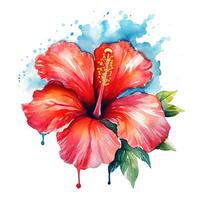 rot Hibiskus Blume Aquarell. Illustration ai generativ foto